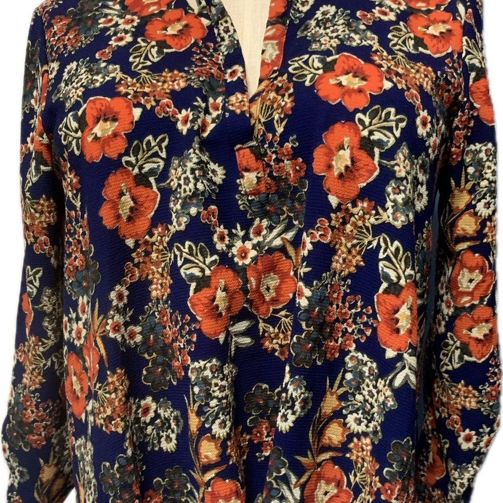 Vibrant Floral Blouse - Blue and Orange - Picture 2 of 8